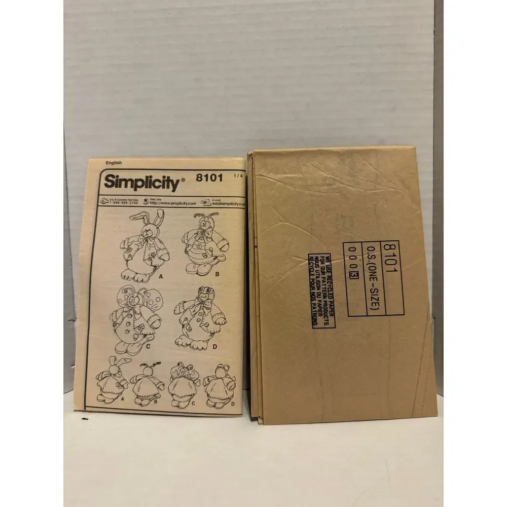 Vintage Simplicity 8101 Dolls by Ruthie Craft Pattern Bunny Bee Ladybug Frog